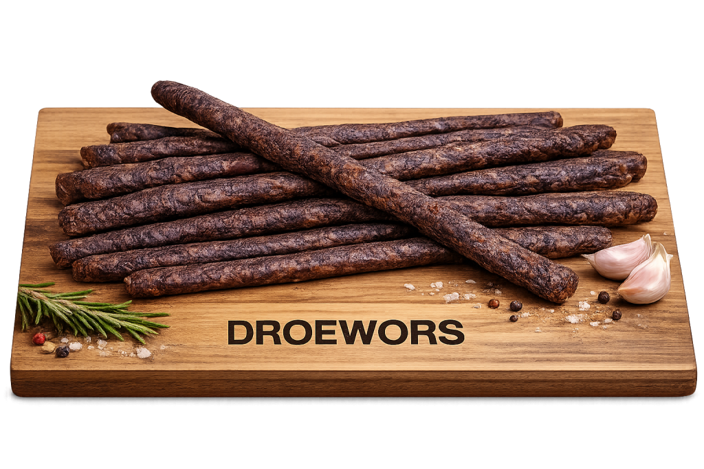 droewors on a chopping board
